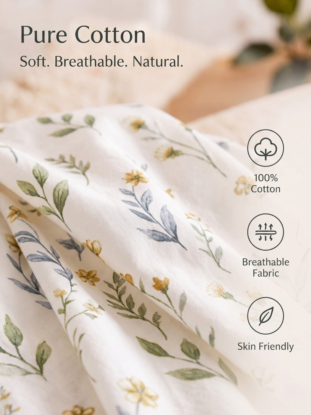 Noeul Home 100% Cotton King Size Bedsheet | 210 TC Soft & Breathable Fabric | 108 x 108 Inches | 2 Pillow Covers Included