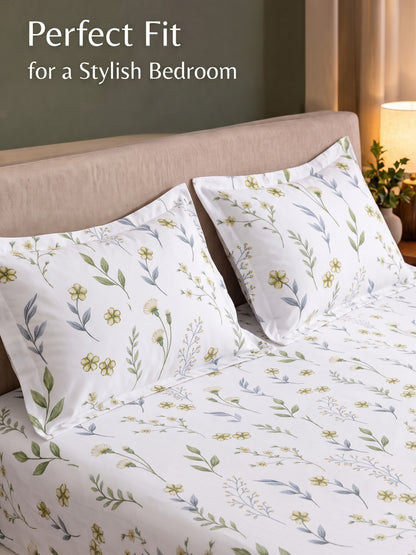 Noeul Home 100% Cotton King Size Bedsheet | 210 TC Soft & Breathable Fabric | 108 x 108 Inches | 2 Pillow Covers Included