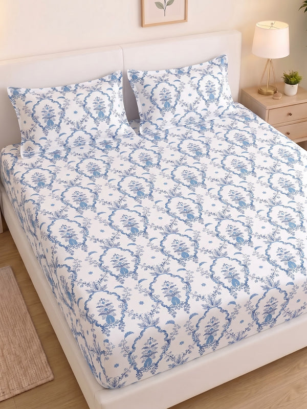 Noeul Home 100% Cotton King Size Bedsheet | 210 TC Soft & Breathable Fabric | 108 x 108 Inches | 2 Pillow Covers Included|Azure Blue