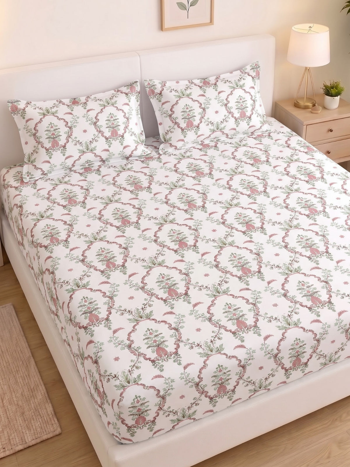 Noeul Home 100% Cotton King Size Bedsheet | 210 TC Soft & Breathable Fabric | 108 x 108 Inches | 2 Pillow Covers Included