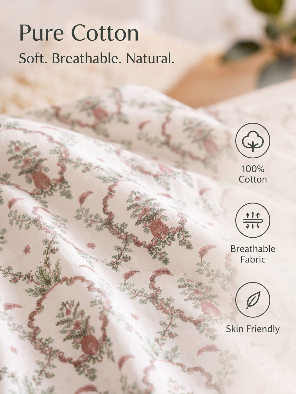Noeul Home 100% Cotton King Size Bedsheet | 210 TC Soft & Breathable Fabric | 108 x 108 Inches | 2 Pillow Covers Included