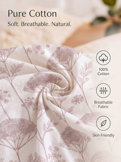 Noeul Home 100% Cotton King Size Bedsheet | 210 TC Soft & Breathable Fabric | 108 x 108 Inches | 2 Pillow Covers Included