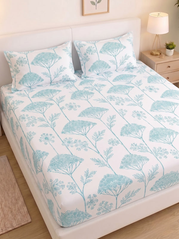 Noeul Home 100% Cotton King Size Bedsheet | 210 TC Soft & Breathable Fabric | 108 x 108 Inches | 2 Pillow Covers Included|French Blue