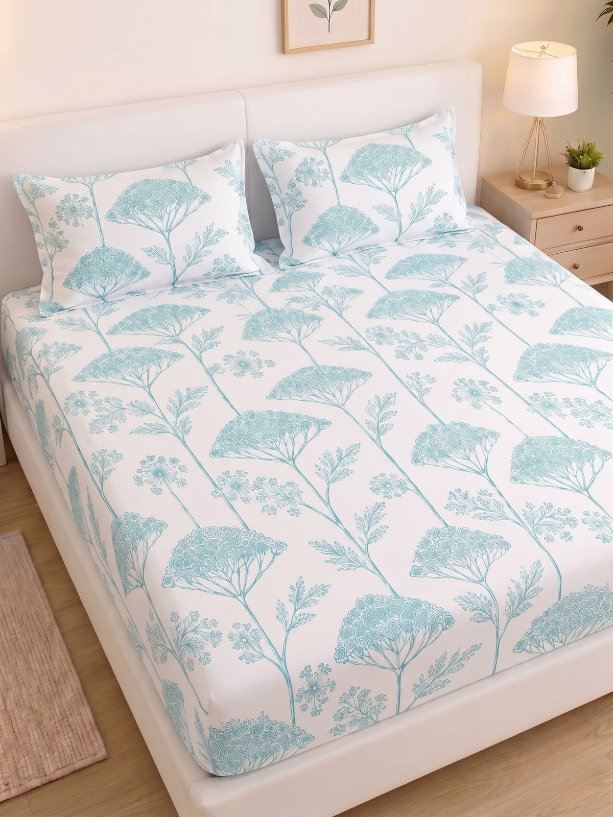 Noeul Home 100% Cotton King Size Bedsheet | 210 TC Soft & Breathable Fabric | 108 x 108 Inches | 2 Pillow Covers Included