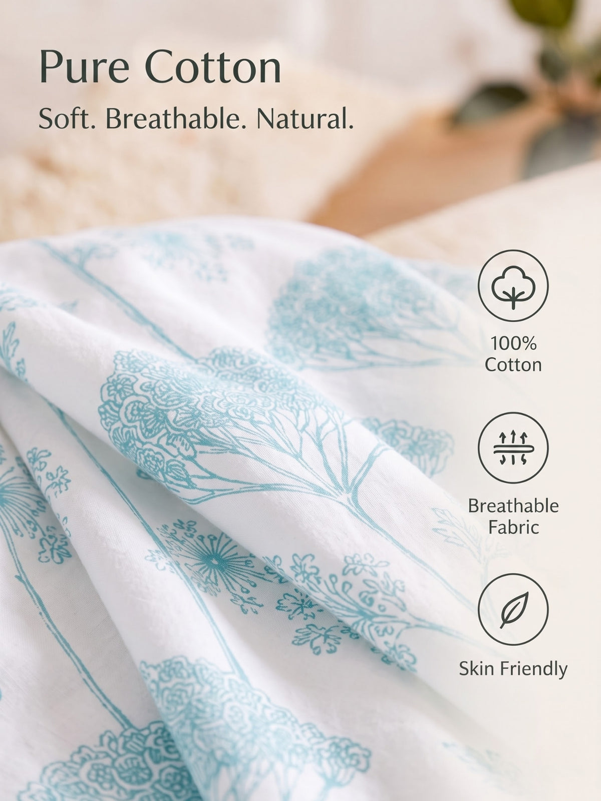 Noeul Home 100% Cotton King Size Bedsheet | 210 TC Soft & Breathable Fabric | 108 x 108 Inches | 2 Pillow Covers Included