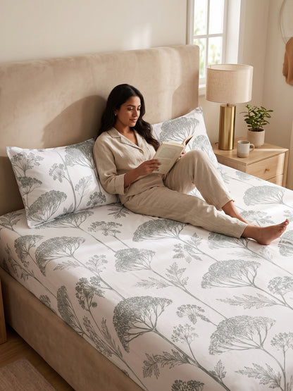 Noeul Home 100% Cotton King Size Bedsheet | 210 TC Soft & Breathable Fabric | 108 x 108 Inches | 2 Pillow Covers Included