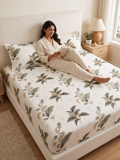 Noeul Home 100% Cotton King Size Bedsheet | 210 TC Soft & Breathable Fabric | 108 x 108 Inches | 2 Pillow Covers Included