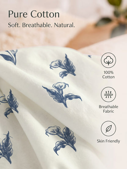 Noeul Home 100% Cotton King Size Bedsheet | 210 TC Soft & Breathable Fabric | 108 x 108 Inches | 2 Pillow Covers Included