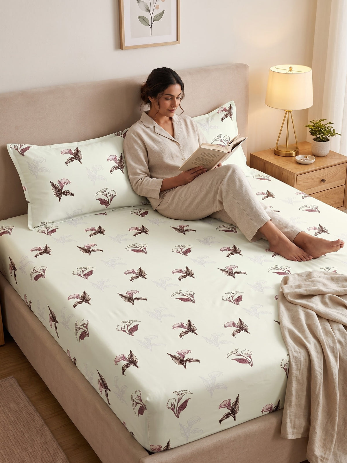 Noeul Home 100% Cotton King Size Bedsheet | 210 TC Soft & Breathable Fabric | 108 x 108 Inches | 2 Pillow Covers Included