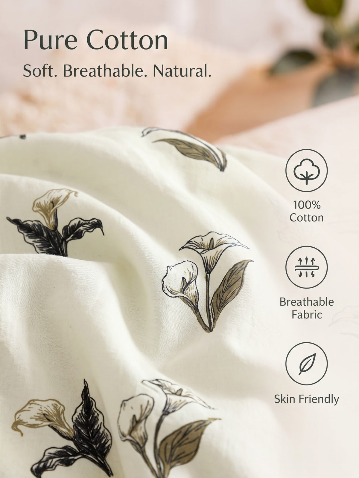 Noeul Home 100% Cotton King Size Bedsheet | 210 TC Soft & Breathable Fabric | 108 x 108 Inches | 2 Pillow Covers Included