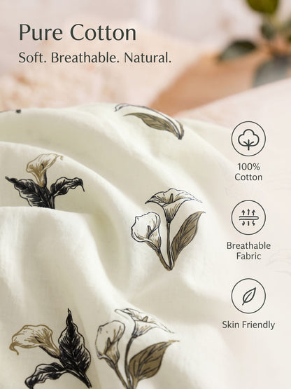 Noeul Home 100% Cotton King Size Bedsheet | 210 TC Soft & Breathable Fabric | 108 x 108 Inches | 2 Pillow Covers Included