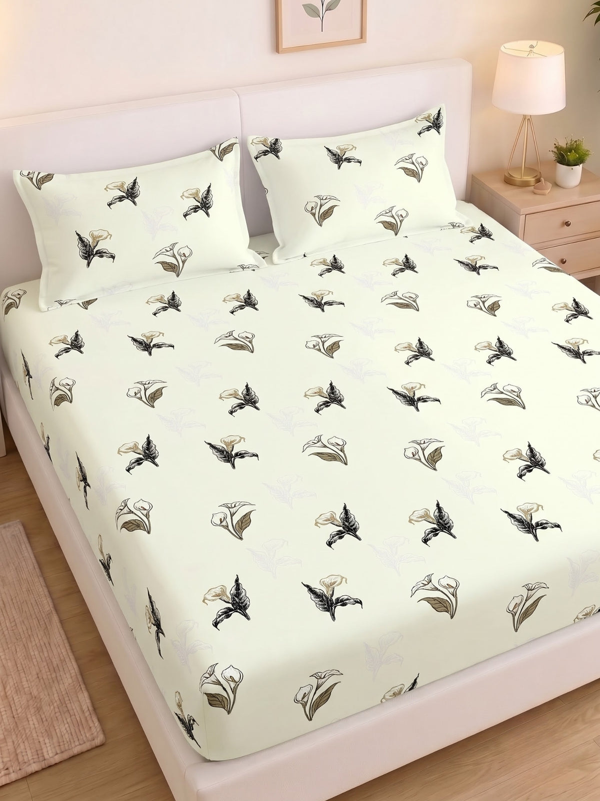 Noeul Home 100% Cotton King Size Bedsheet | 210 TC Soft & Breathable Fabric | 108 x 108 Inches | 2 Pillow Covers Included