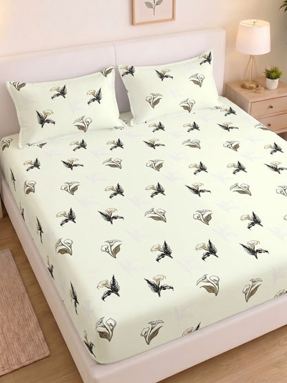 Noeul Home 100% Cotton King Size Bedsheet | 210 TC Soft & Breathable Fabric | 108 x 108 Inches | 2 Pillow Covers Included