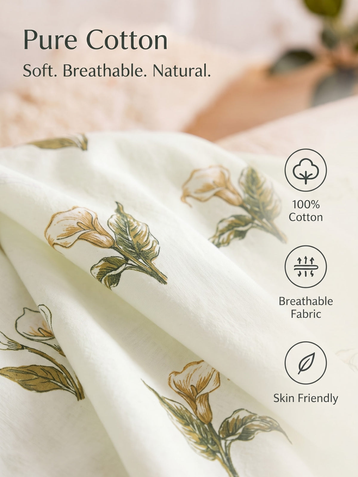 Noeul Home 100% Cotton King Size Bedsheet | 210 TC Soft & Breathable Fabric | 108 x 108 Inches | 2 Pillow Covers Included