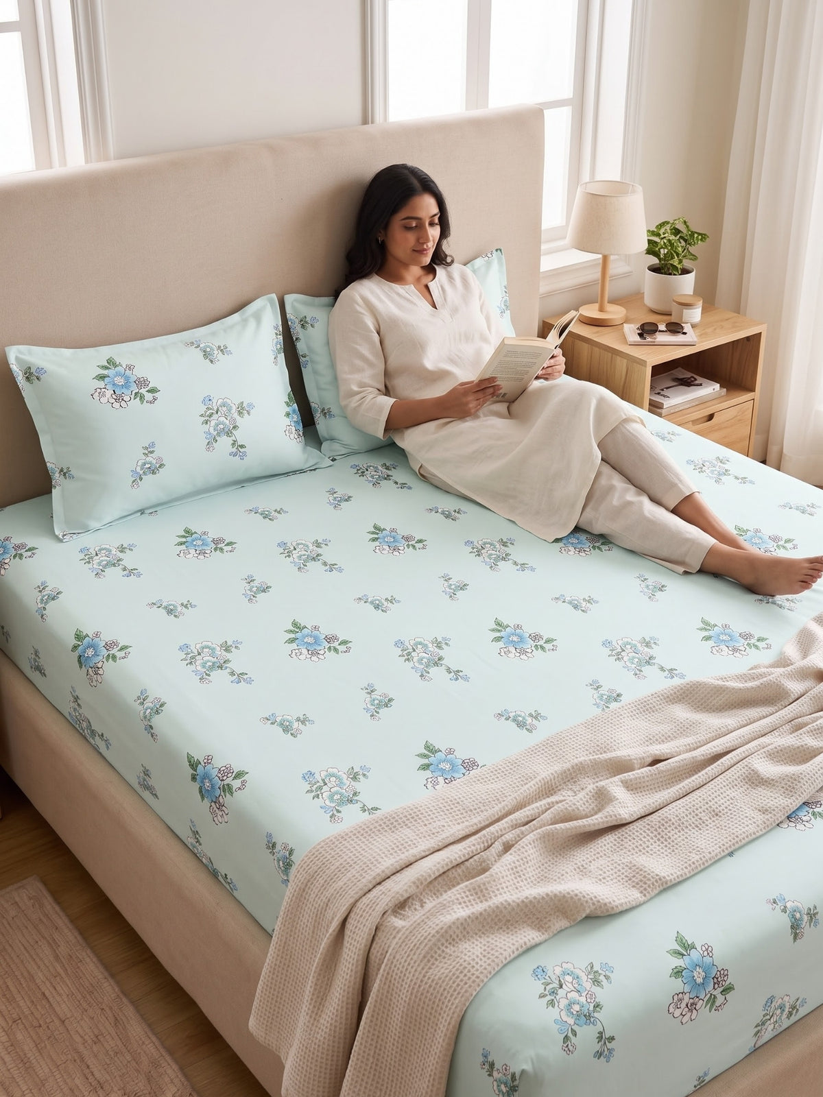 Noeul Home 100% Cotton King Size Bedsheet | 210 TC Soft & Breathable Fabric | 108 x 108 Inches | 2 Pillow Covers Included