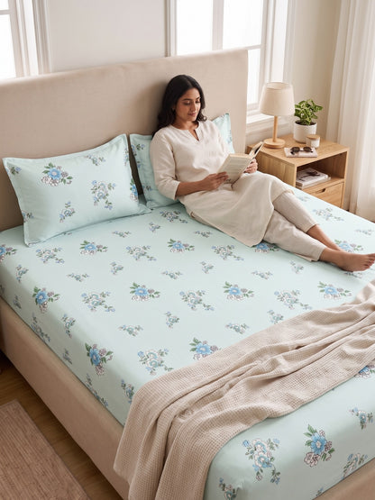 Noeul Home 100% Cotton King Size Bedsheet | 210 TC Soft & Breathable Fabric | 108 x 108 Inches | 2 Pillow Covers Included