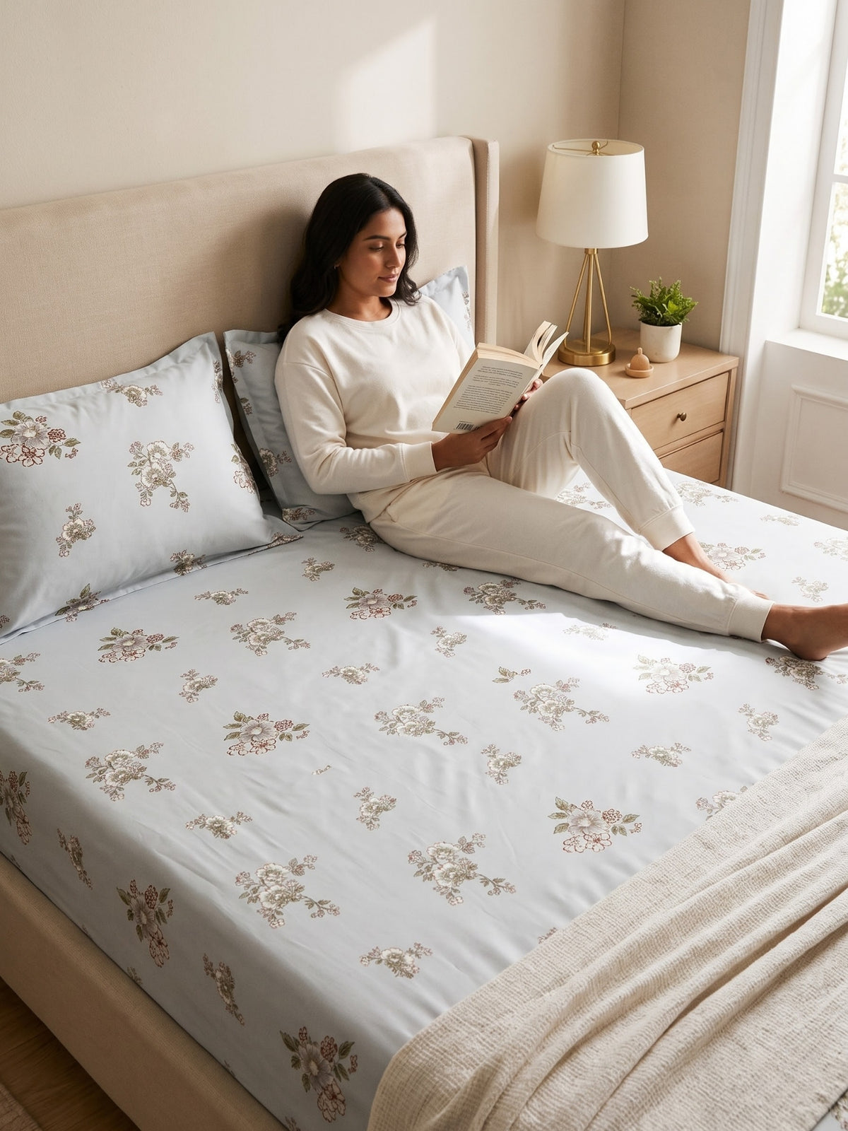 Noeul Home 100% Cotton King Size Bedsheet | 210 TC Soft & Breathable Fabric | 108 x 108 Inches | 2 Pillow Covers Included