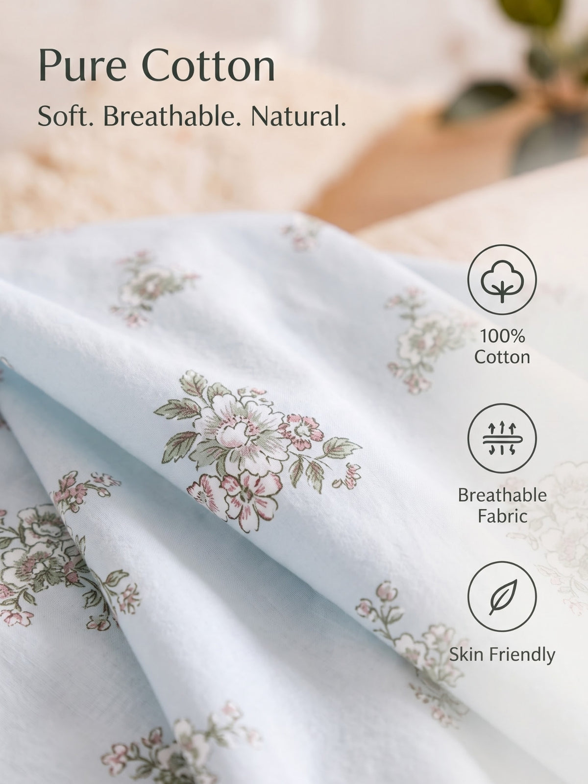 Noeul Home 100% Cotton King Size Bedsheet | 210 TC Soft & Breathable Fabric | 108 x 108 Inches | 2 Pillow Covers Included
