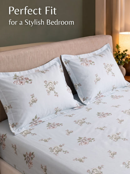Noeul Home 100% Cotton King Size Bedsheet | 210 TC Soft & Breathable Fabric | 108 x 108 Inches | 2 Pillow Covers Included