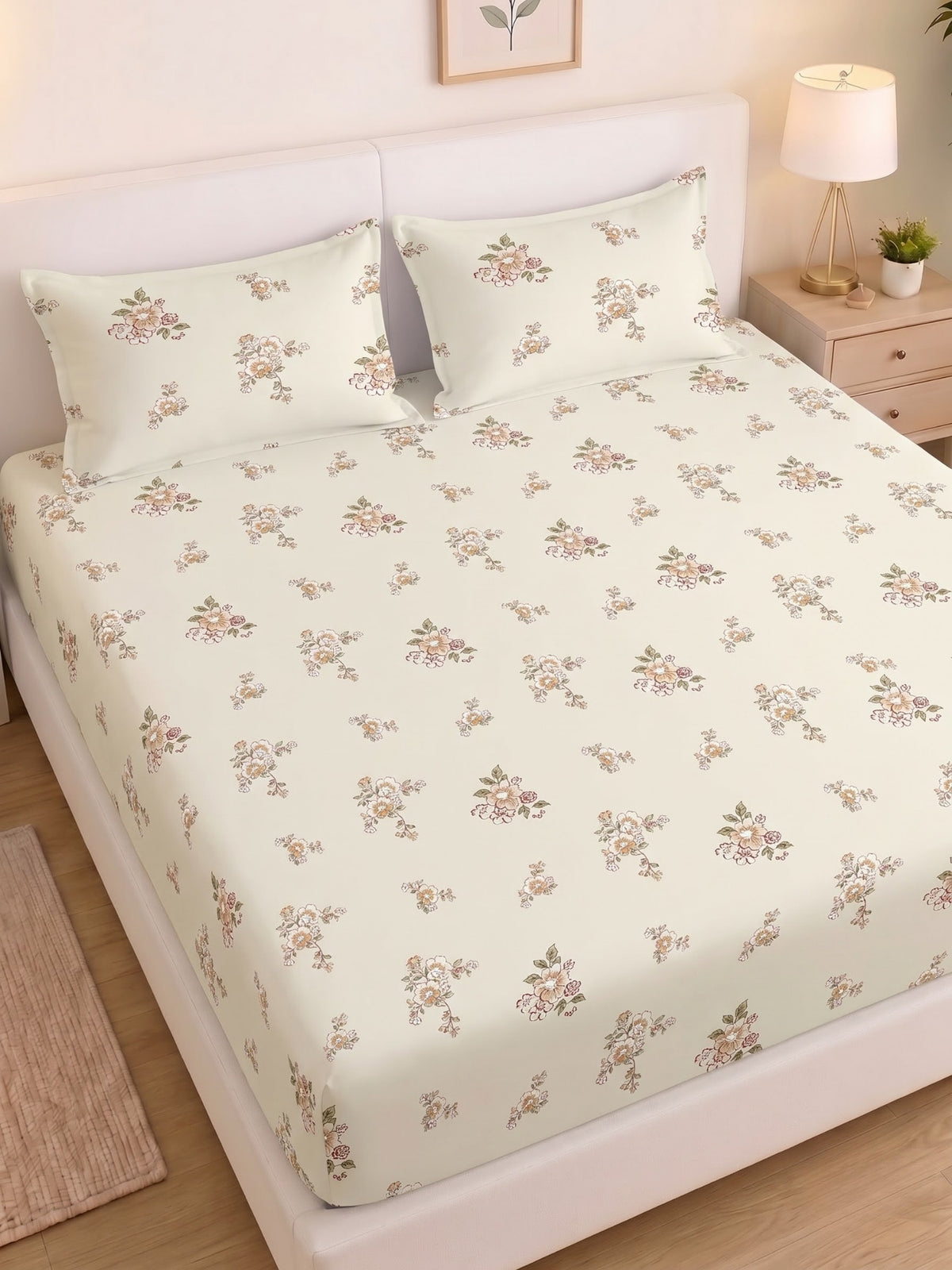 Noeul Home 100% Cotton King Size Bedsheet | 210 TC Soft & Breathable Fabric | 108 x 108 Inches | 2 Pillow Covers Included