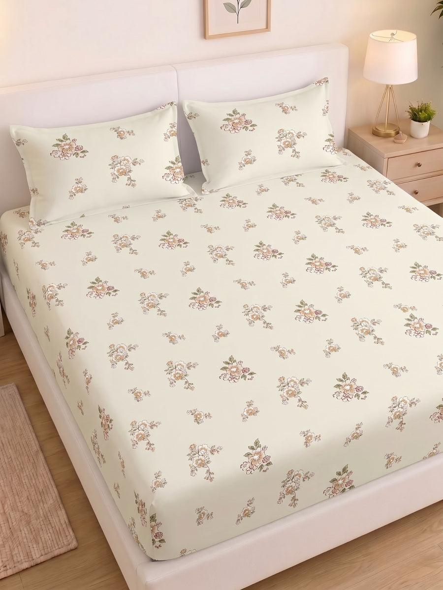 Noeul Home 100% Cotton King Size Bedsheet | 210 TC Soft & Breathable Fabric | 108 x 108 Inches | 2 Pillow Covers Included| Antique Gold