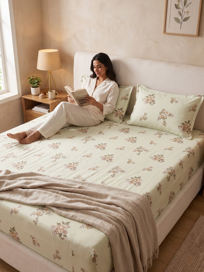 Noeul Home 100% Cotton King Size Bedsheet | 210 TC Soft & Breathable Fabric | 108 x 108 Inches | 2 Pillow Covers Included