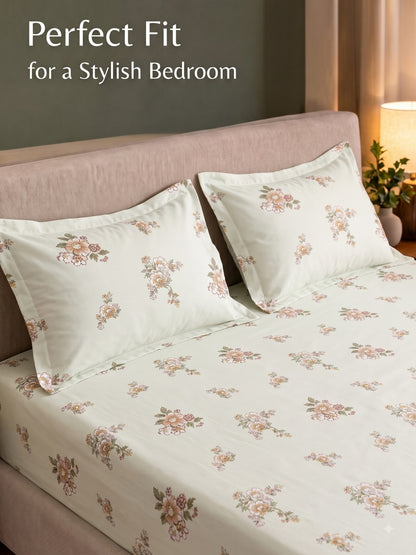 Noeul Home 100% Cotton King Size Bedsheet | 210 TC Soft & Breathable Fabric | 108 x 108 Inches | 2 Pillow Covers Included