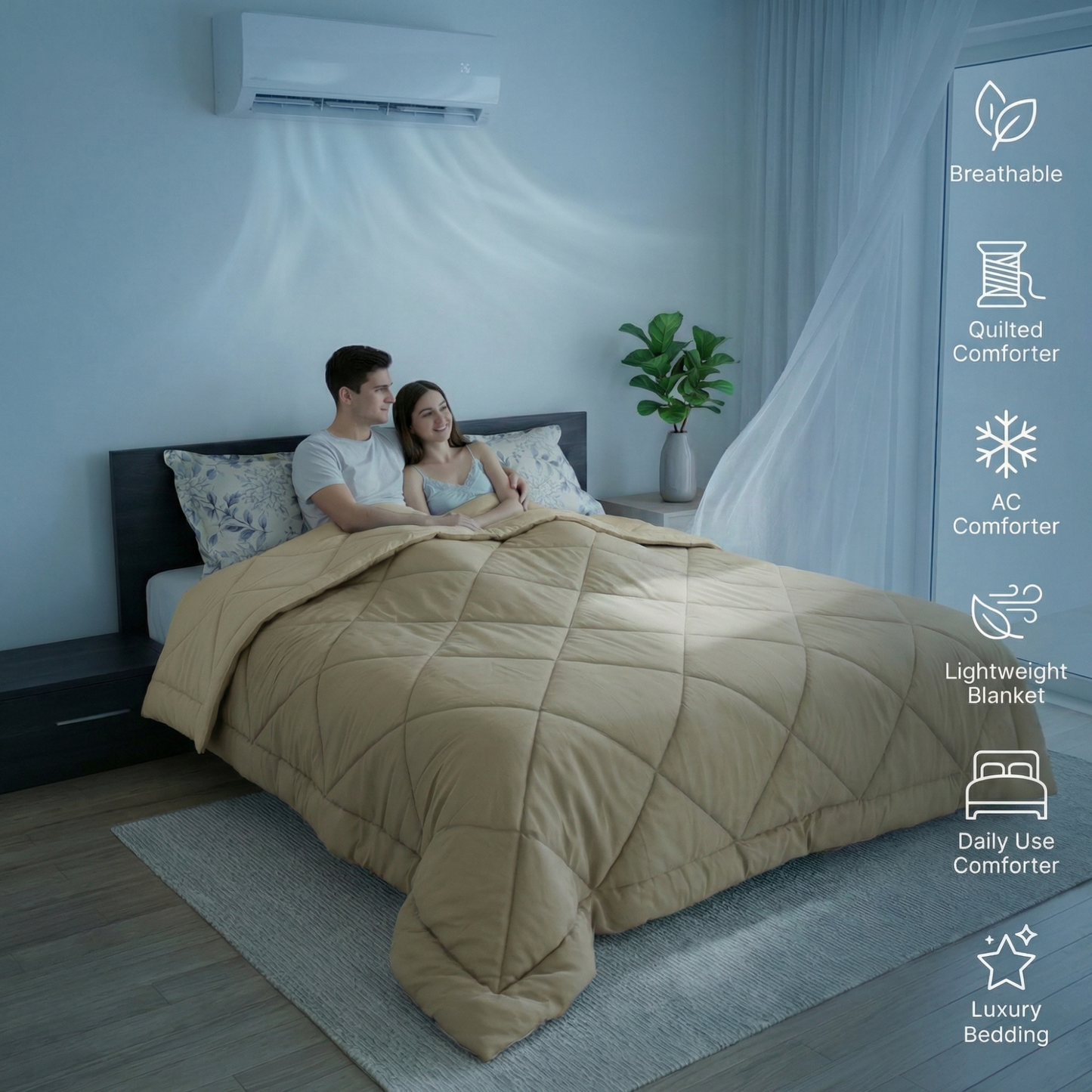 Impress Premium 150 GSM Quilted Solid Comforter for Double Bed |  90 x 100 Inch | Creamy Latte