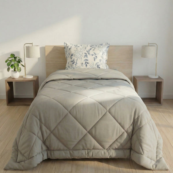 Impress Premium 150 GSM Quilted Solid Comforter for Single Bed | 60 x 90 Inch | Creamy Latte