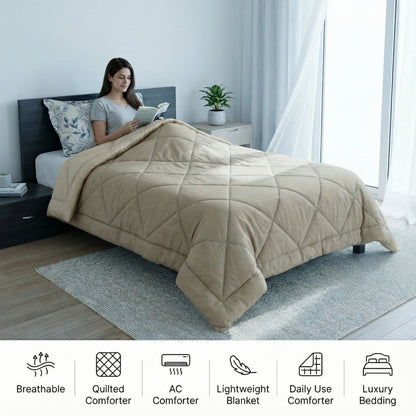 Impress Premium 150 GSM Quilted Solid Comforter for Single Bed |  60 x 90 Inch | Creamy Latte