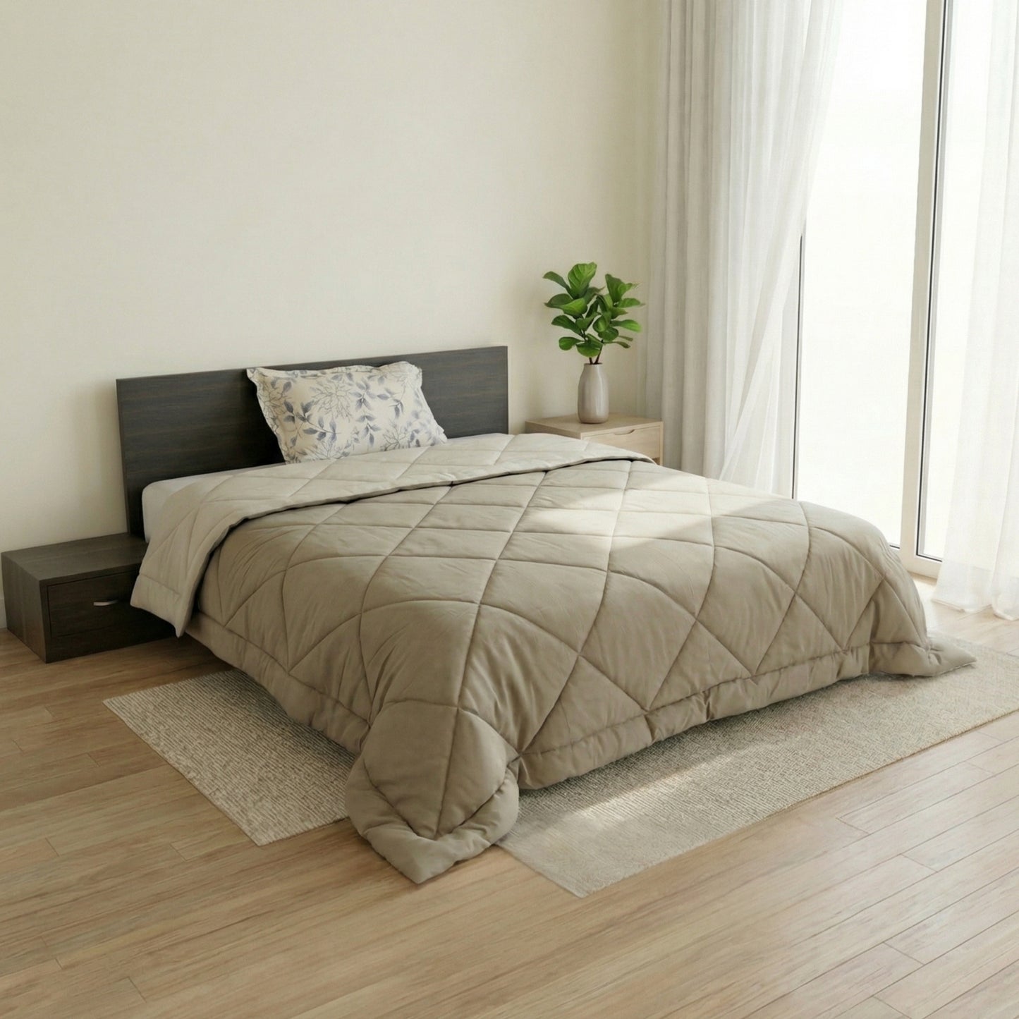 Impress Premium 150 GSM Quilted Solid Comforter for Single Bed |  60 x 90 Inch | Creamy Latte