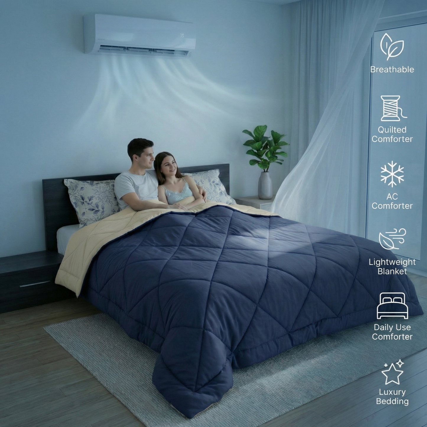 Impress Premium 150 GSM Quilted Solid Comforter for Double Bed | 90 x 100 Inch | Midnight Blue