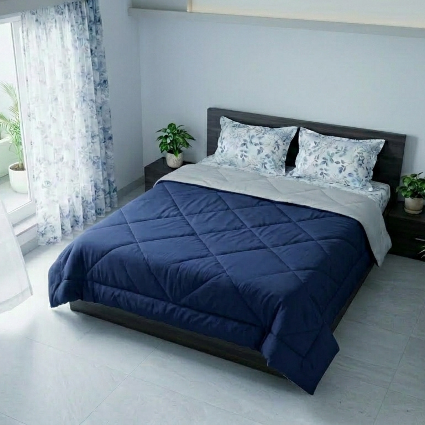 Impress Premium 150 GSM Quilted Solid Comforter for Double Bed | 90 x 100 Inch | Midnight Blue