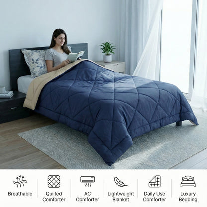 Impress Premium 150 GSM Quilted Solid Comforter for Single Bed |60 x 90 Inch | Midnight Blue