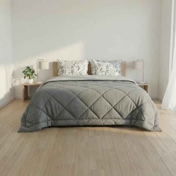 Impress Premium 150 GSM Quilted Solid Comforter for Double Bed | 90 x 100 Inch | Frost Grey