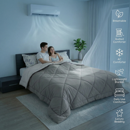 Impress Premium 150 GSM Quilted Solid Comforter for Double Bed | 90 x 100 Inch | Frost Grey