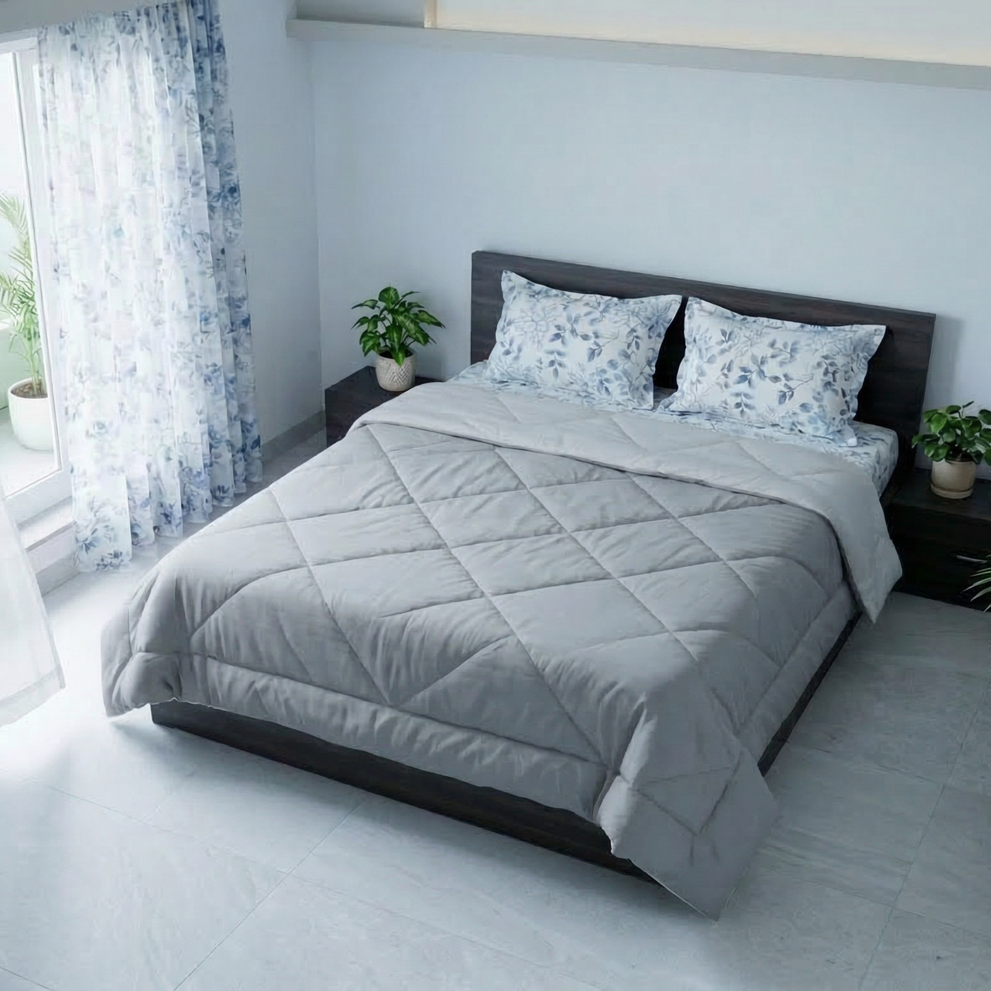 Impress Premium 150 GSM Quilted Solid Comforter for Double Bed | 90 x 100 Inch | Frost Grey