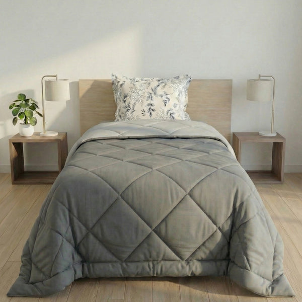 Impress Premium 150 GSM Quilted Solid Comforter for Single Bed | 60 x 90 Inch | Frost Grey