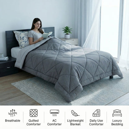 Impress Premium 150 GSM Quilted Solid Comforter for Single Bed | 60 x 90 Inch | Frost Grey