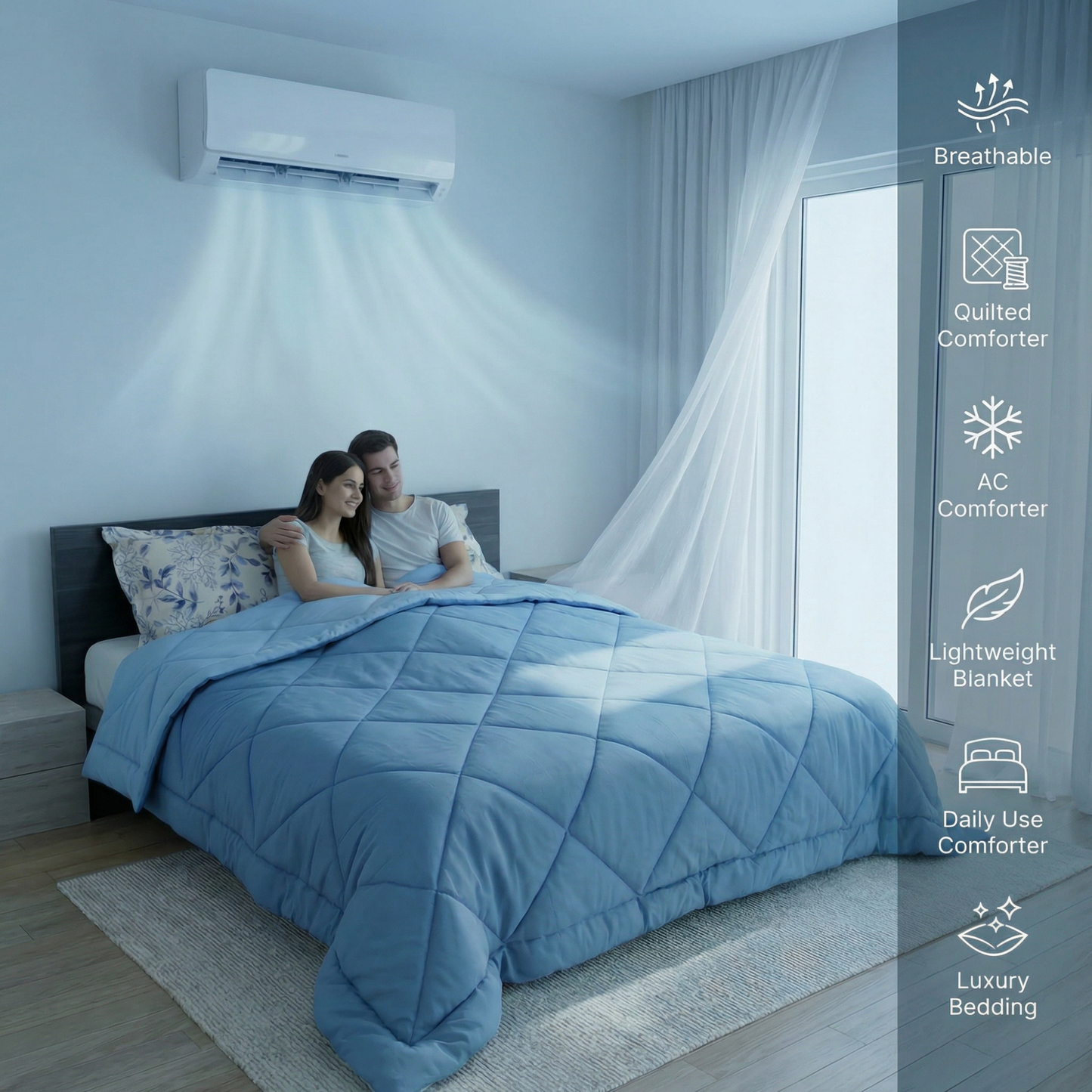 Impress Premium 150 GSM Quilted Solid Comforter for Double Bed | 90 x 100 Inch | Cool Lagoon Blue