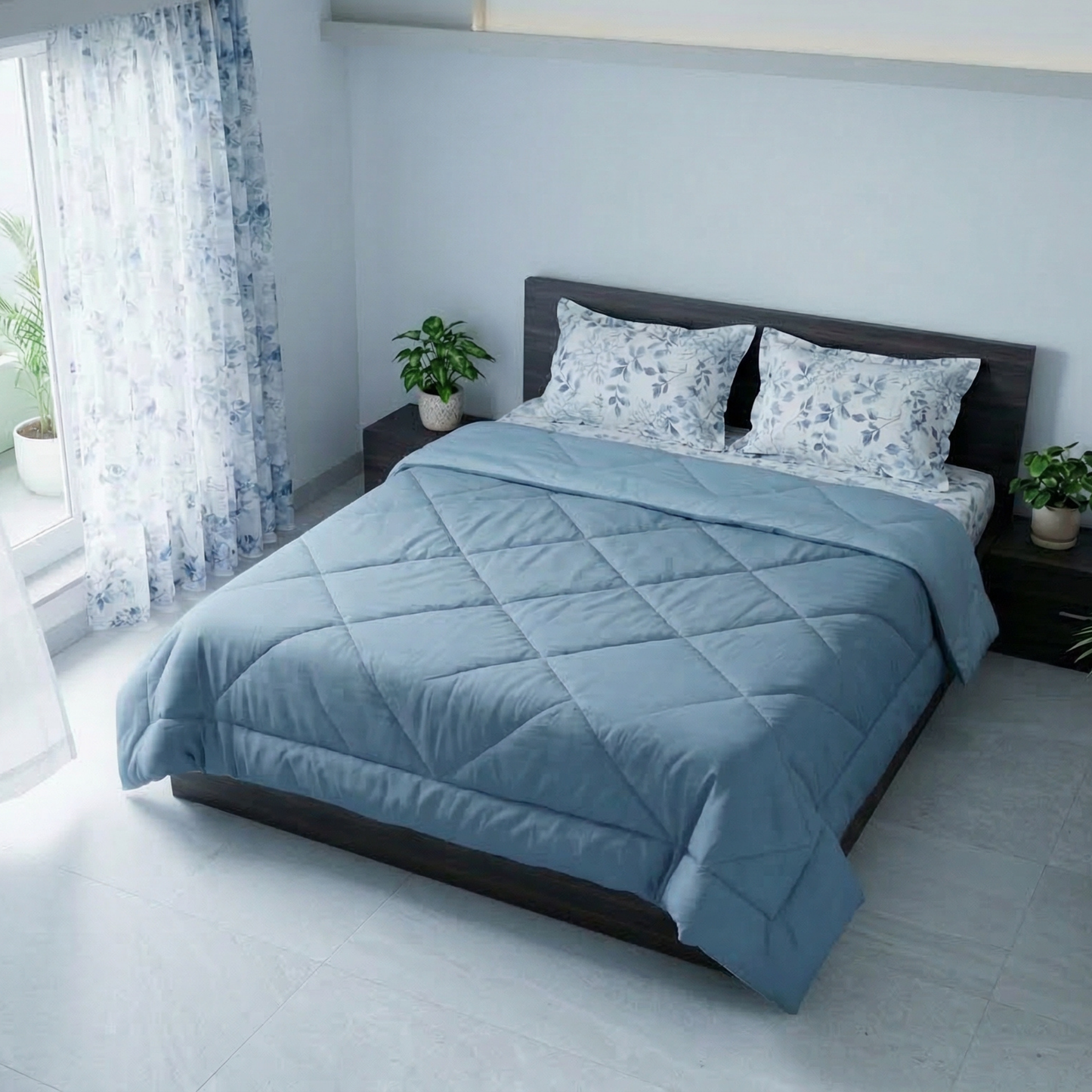 Impress Premium 150 GSM Quilted Solid Comforter for Double Bed | 90 x 100 Inch | Cool Lagoon Blue