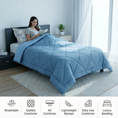 Impress Premium 150 GSM Quilted Solid Comforter for Single Bed | 60 x 90 Inch | Cool Lagoon Blue