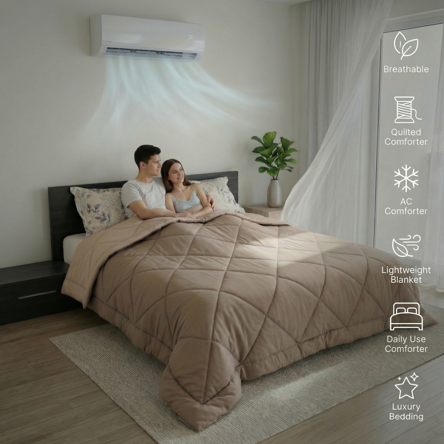 Impress Premium 150 GSM Quilted Solid Comforter for Double Bed | 90 x 100 Inch | Almond Brown