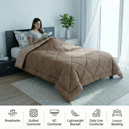 Impress Premium 150 GSM Quilted Solid Comforter for Single Bed | 60 x 90 Inch | Almond Brown