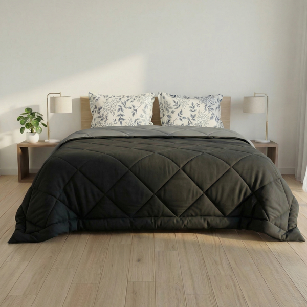 Impress Premium 150 GSM Quilted Solid Comforter for Double Bed | 90 x 100 Inch | Raven Black