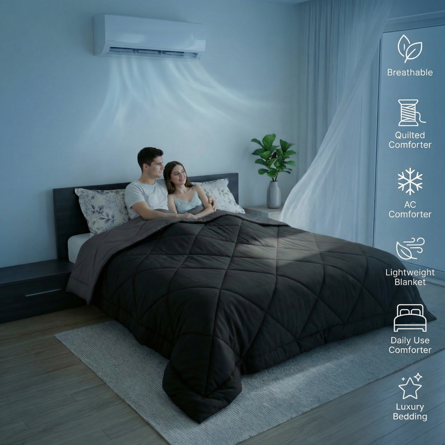 Impress Premium 150 GSM Quilted Solid Comforter for Double Bed | 90 x 100 Inch | Raven Black