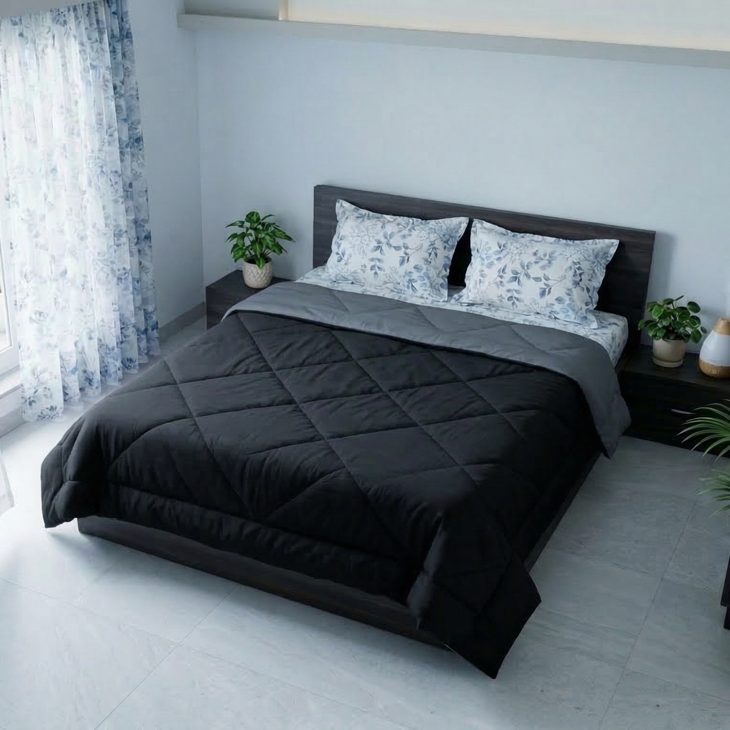 Impress Premium 150 GSM Quilted Solid Comforter for Double Bed | 90 x 100 Inch | Raven Black