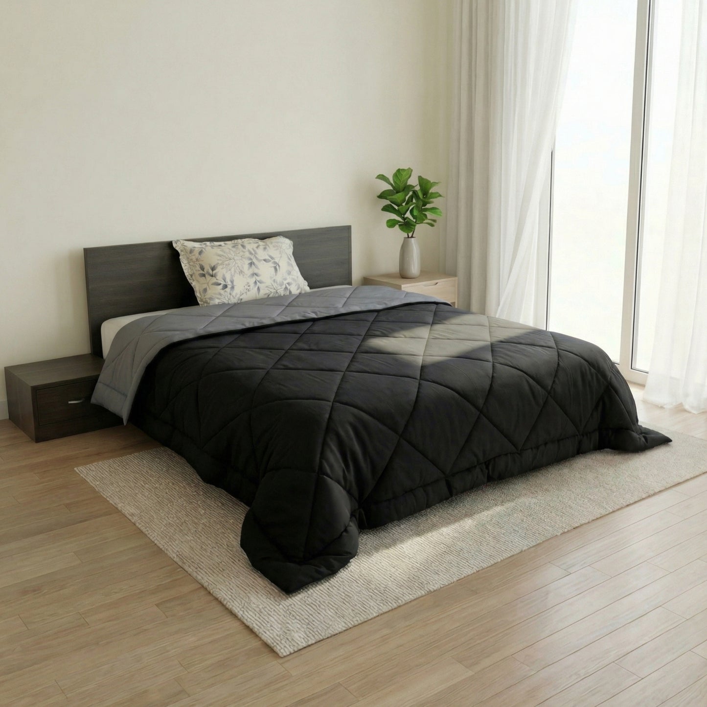 Impress Premium 150 GSM Quilted Solid Comforter for Single Bed | 60 x 90 Inch | Raven Black