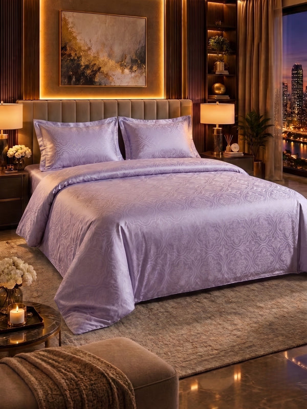 Signature 100% Cotton Luxury King Size Bedsheet | 300 TC Premium Jacquard Weave | 108 x 108 Inches| Lavender