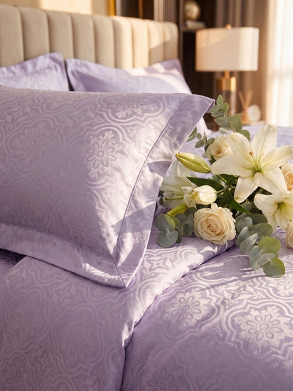 Signature 100% Cotton Luxury King Size Bedsheet | 300 TC Premium Jacquard Weave | 108 x 108 Inches| Lavender